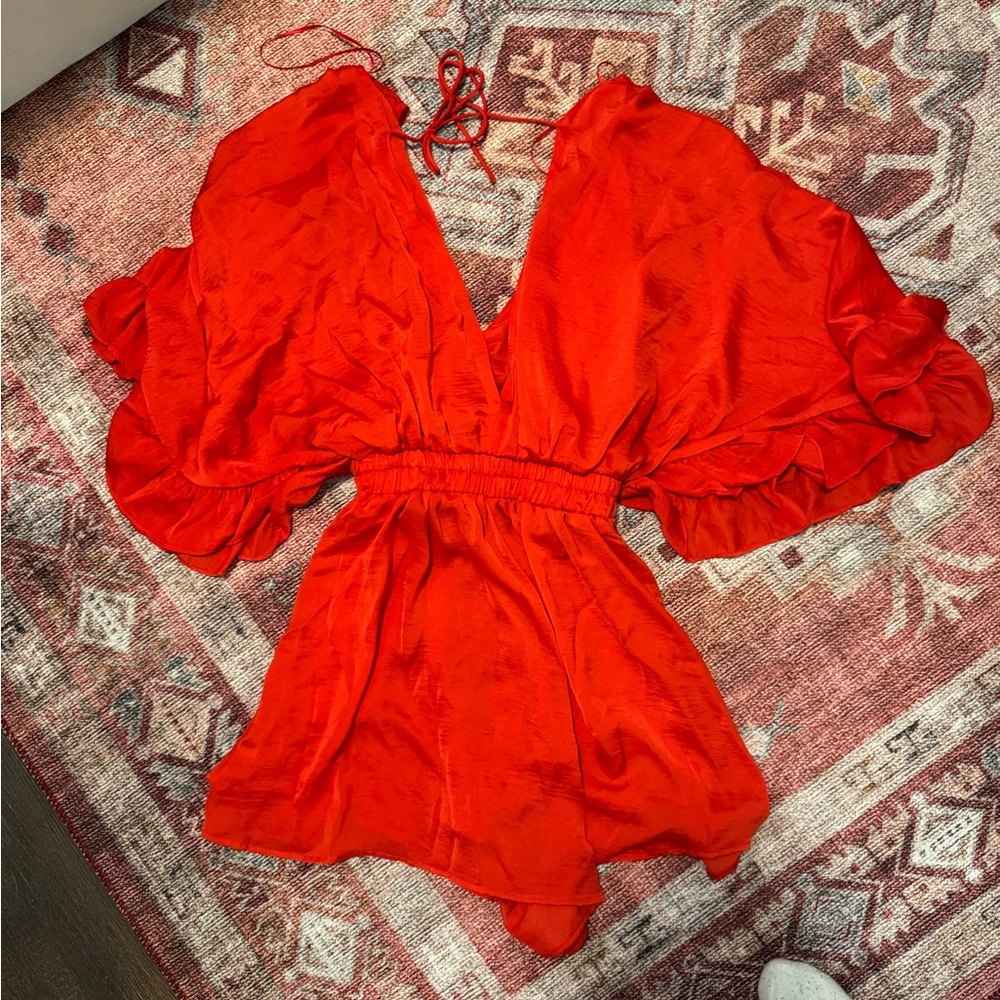 Glam Red Ruffled Romper